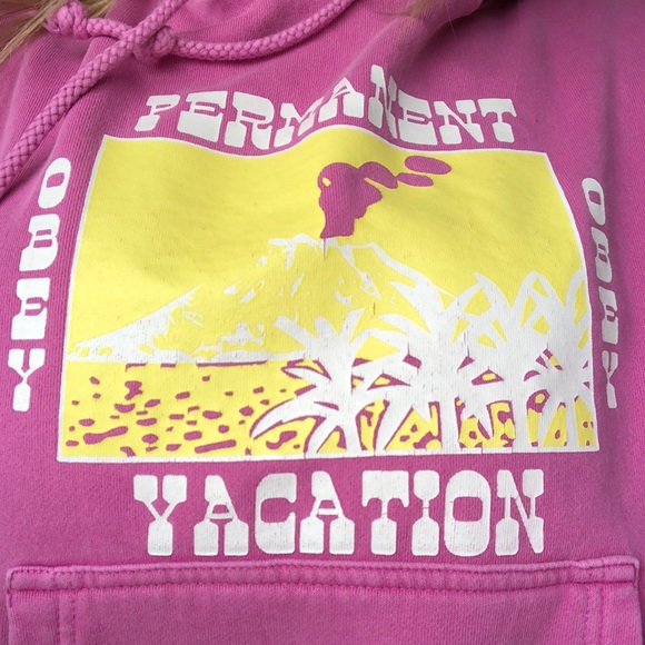 NWOT small pink obey hoodie “permanent vacation” - Picture 3 of 3